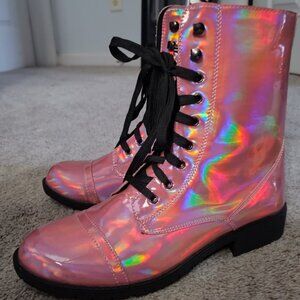 Pink Holographic Combat Boots
